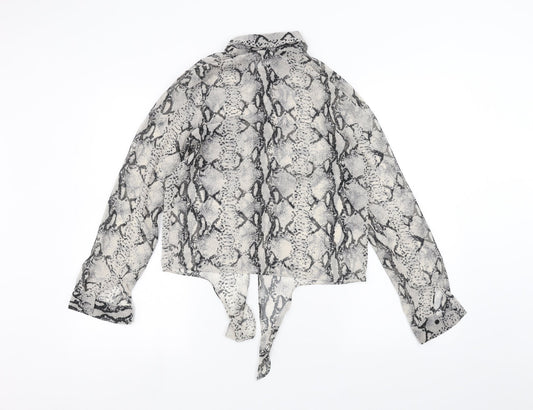 Miss Selfridge Womens White Animal Print  Basic Button-Up Size 8