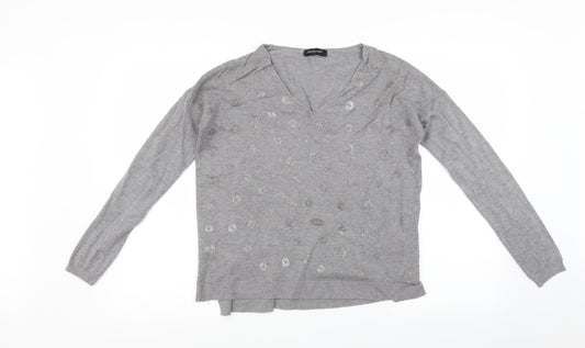 Voyelles Womens Grey Animal Print  Basic T-Shirt Size M