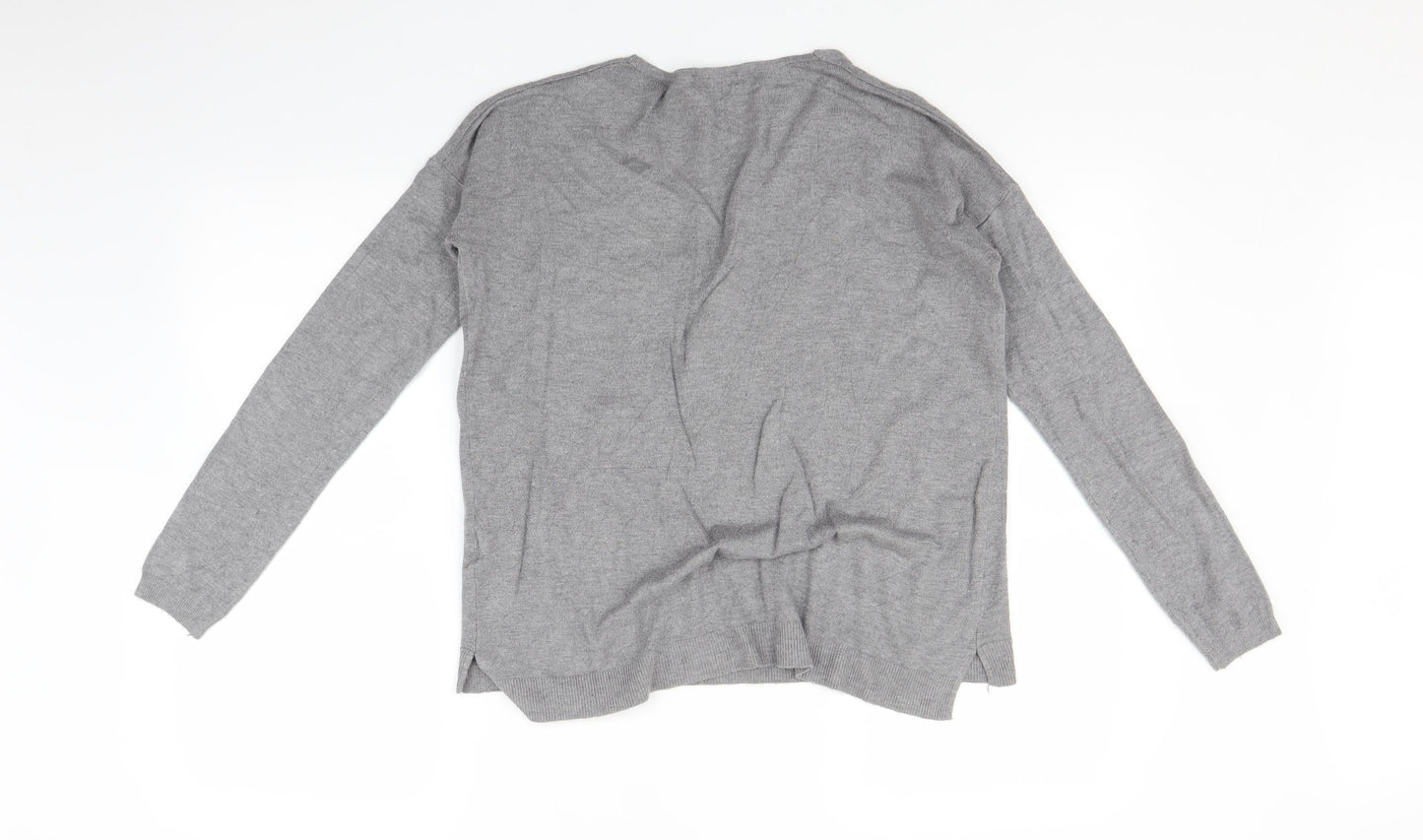 Voyelles Womens Grey Animal Print  Basic T-Shirt Size M