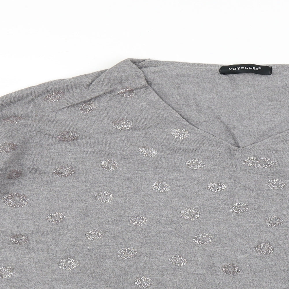 Voyelles Womens Grey Animal Print  Basic T-Shirt Size M