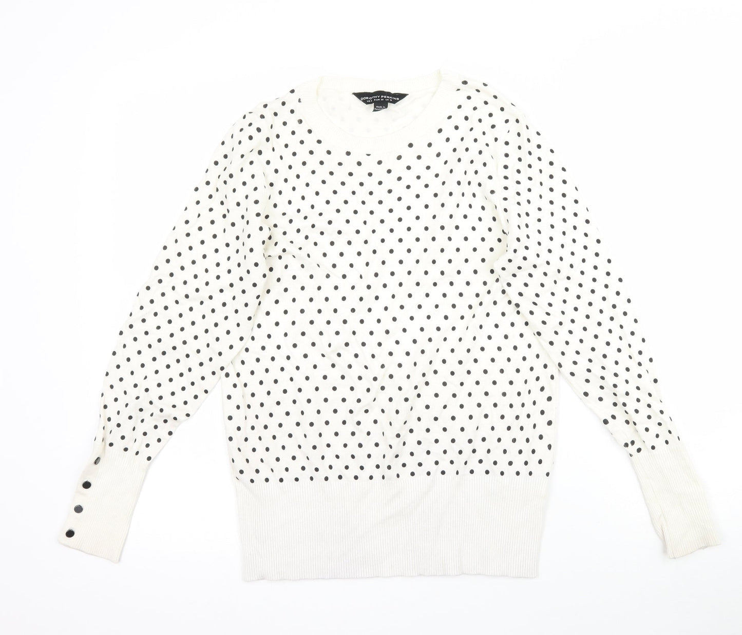 Dorothy Perkins Womens Ivory Polka Dot Knit Pullover Jumper Size 10