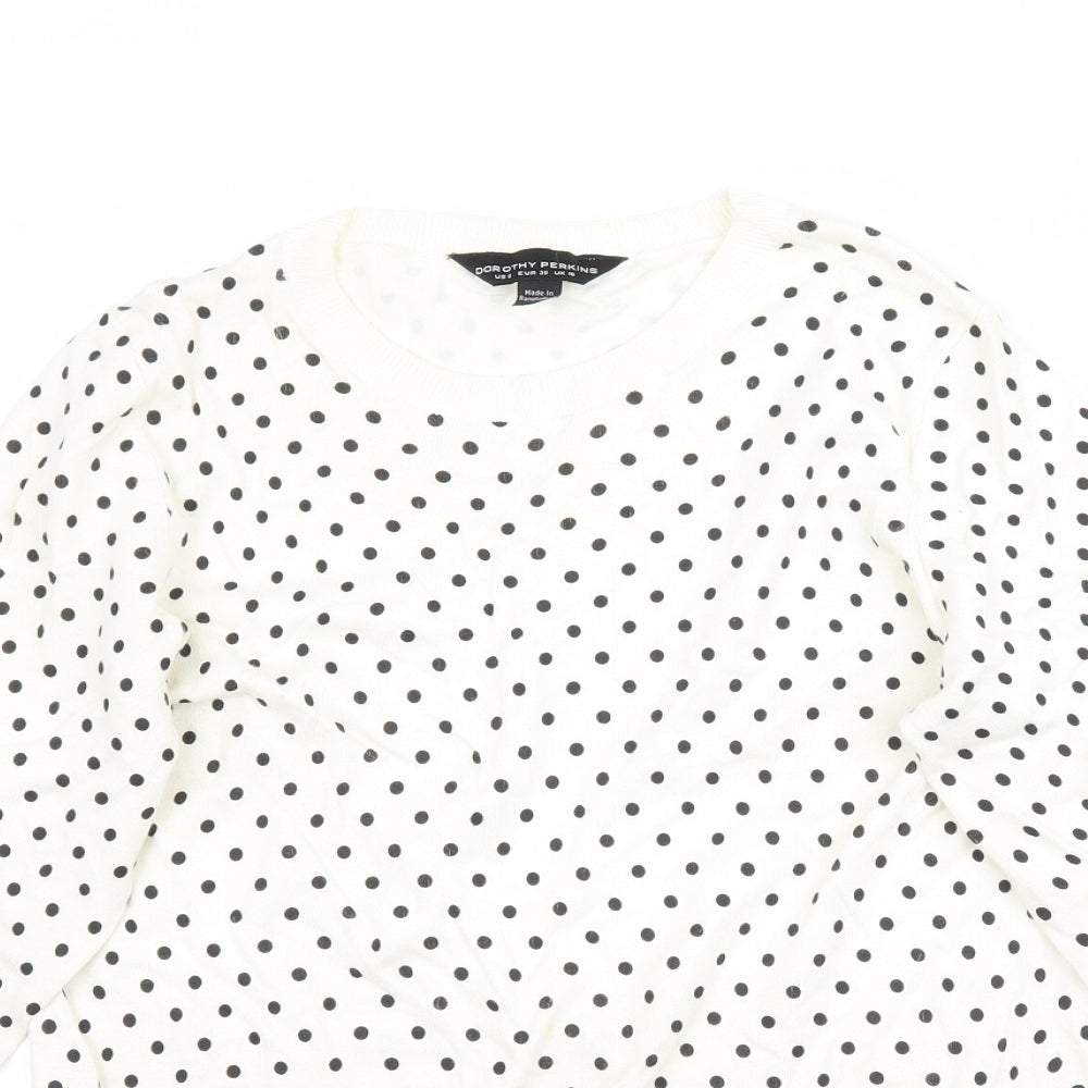 Dorothy Perkins Womens Ivory Polka Dot Knit Pullover Jumper Size 10