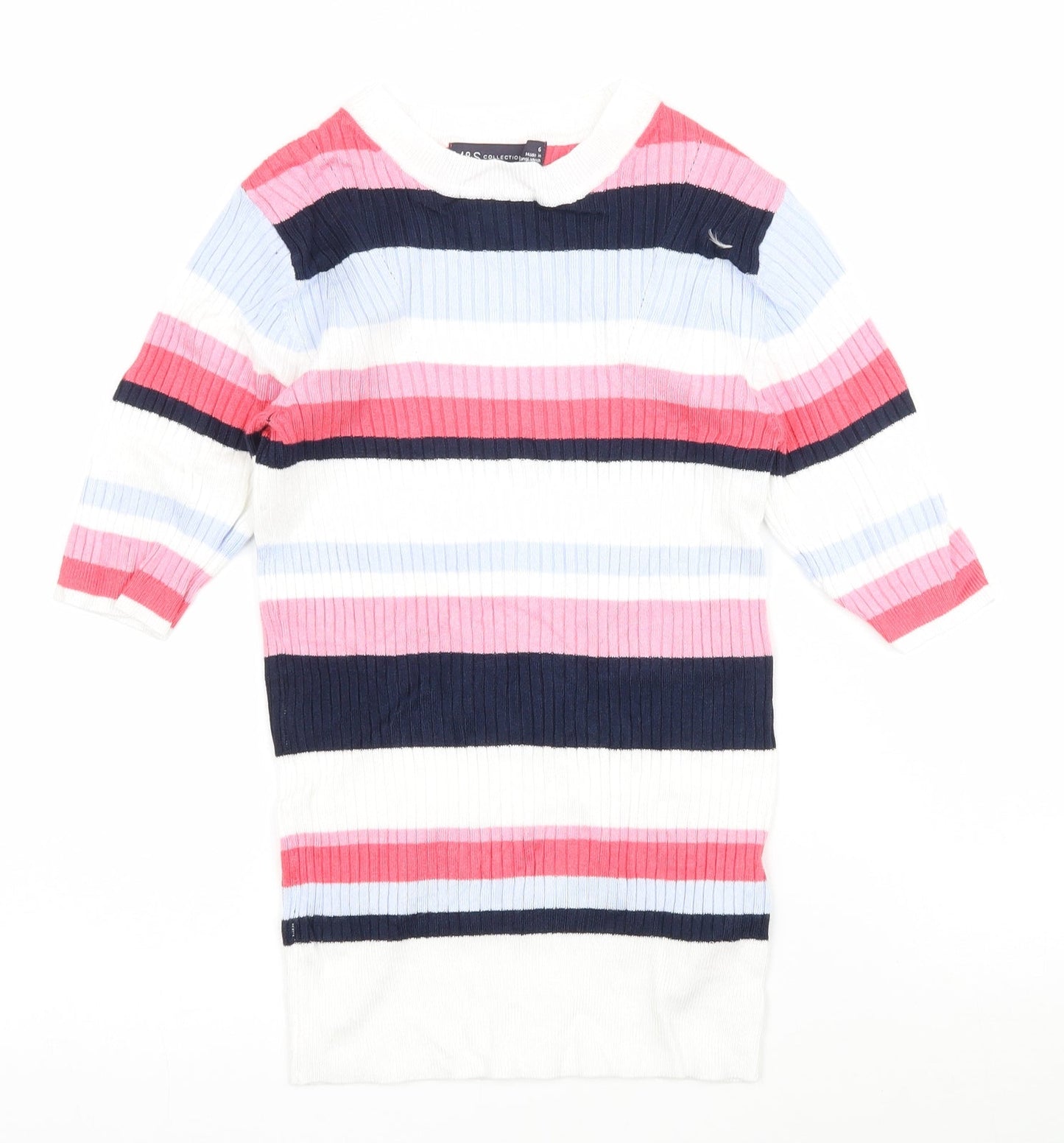 Marks and Spencer Womens Multicoloured Striped Knit Basic T-Shirt Size 6