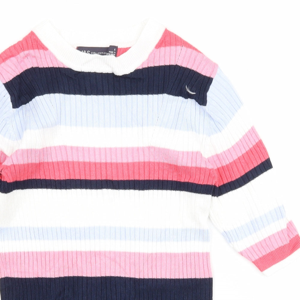 Marks and Spencer Womens Multicoloured Striped Knit Basic T-Shirt Size 6