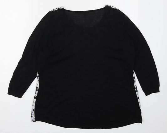 Warehouse Womens Black Animal Print  Basic T-Shirt Size 10  - Blue