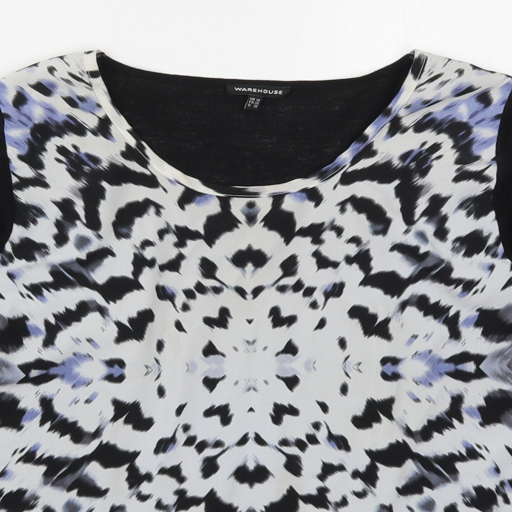 Warehouse Womens Black Animal Print  Basic T-Shirt Size 10  - Blue