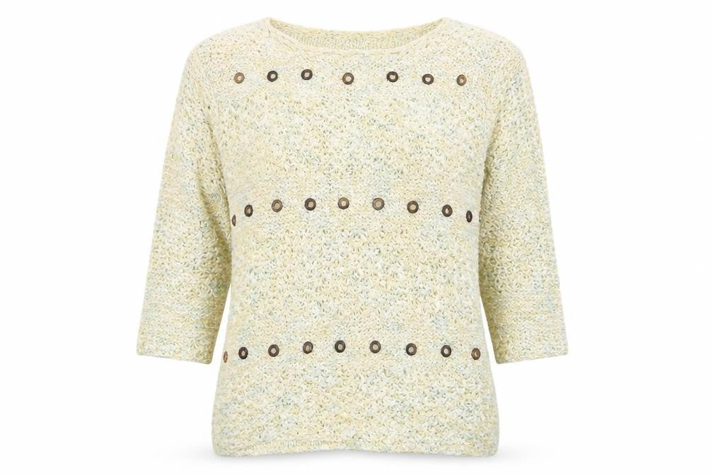 Front view of Frank Saul Yellow Knit jumper, size M