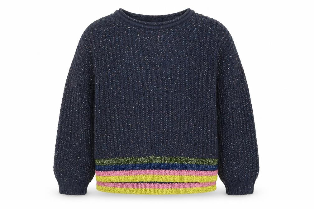 Marks and Spencer Girls Blue Striped Knit Pullover Jumper Size 9-10 Years