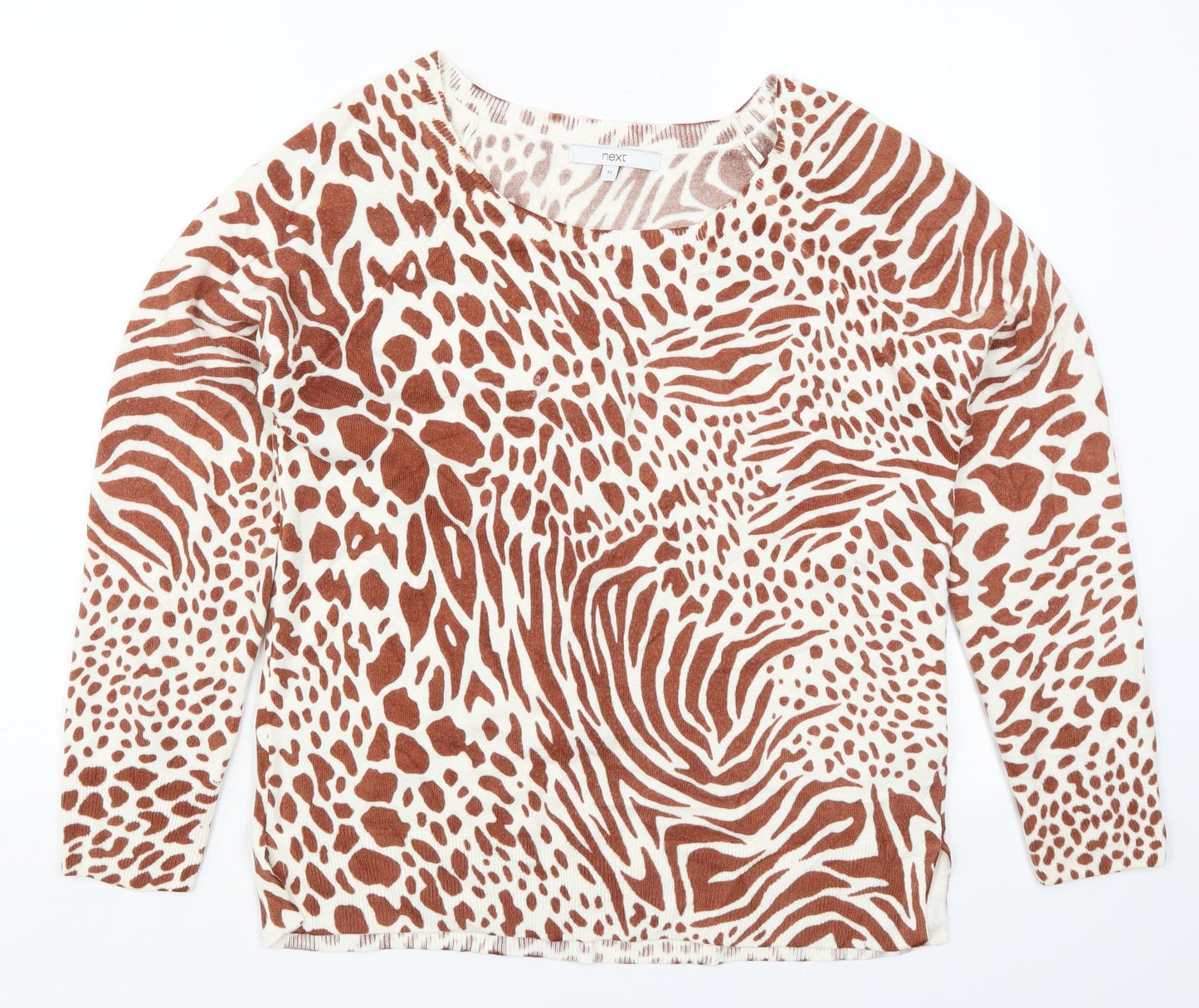 NEXT Womens Brown Animal Print Knit Pullover Jumper Size 12