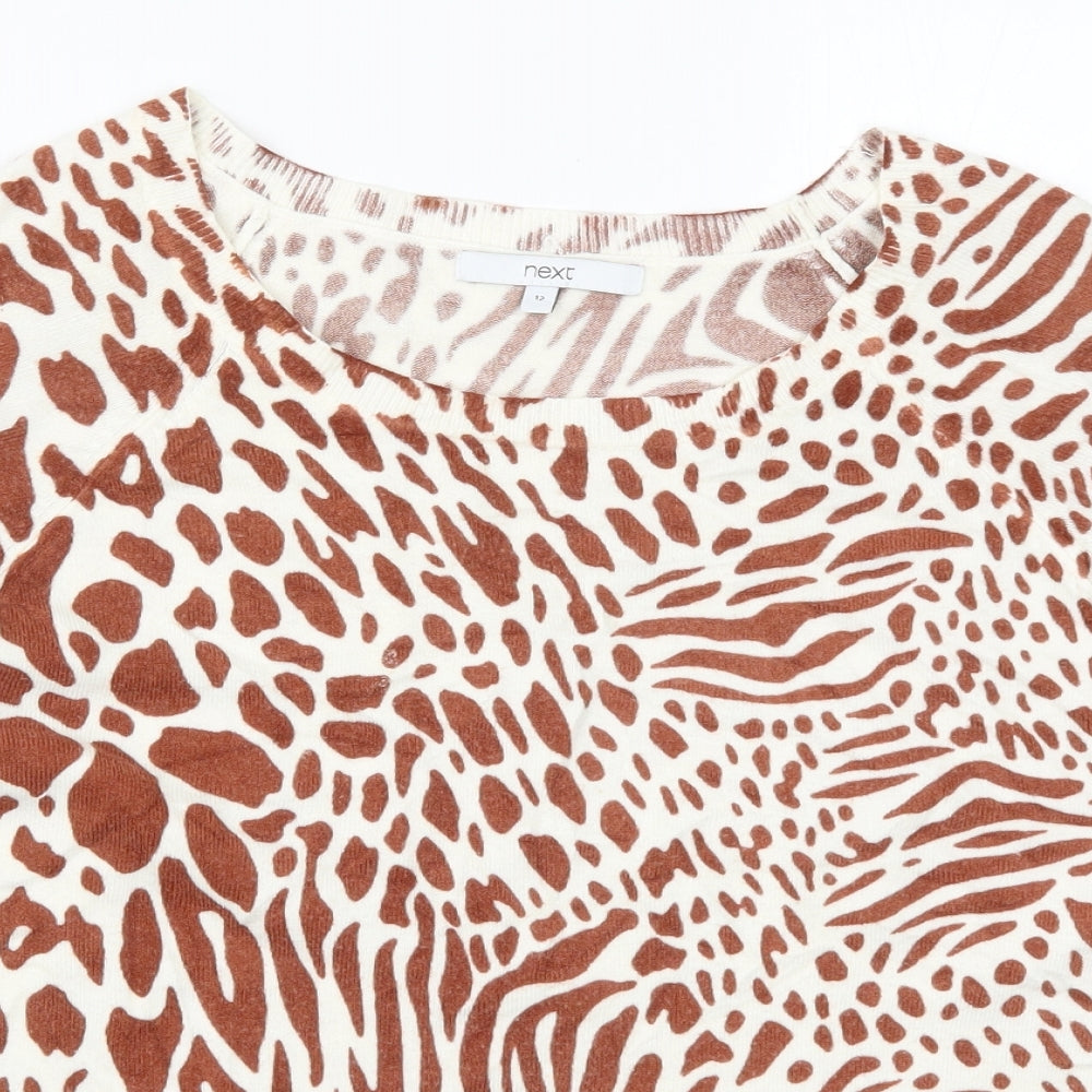 NEXT Womens Brown Animal Print Knit Pullover Jumper Size 12