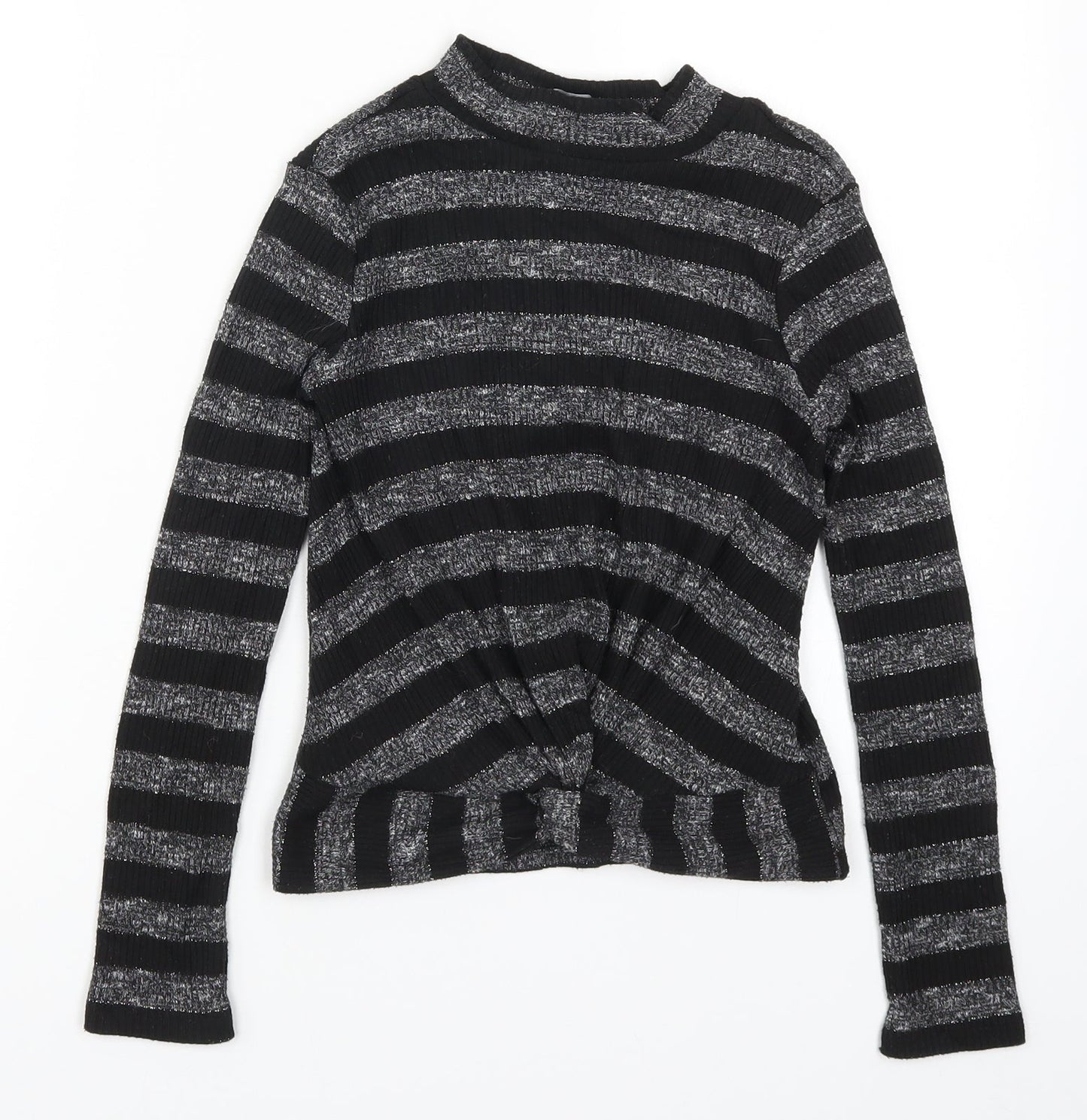 M&Co Girls Black Striped  Basic T-Shirt Size 10 Years