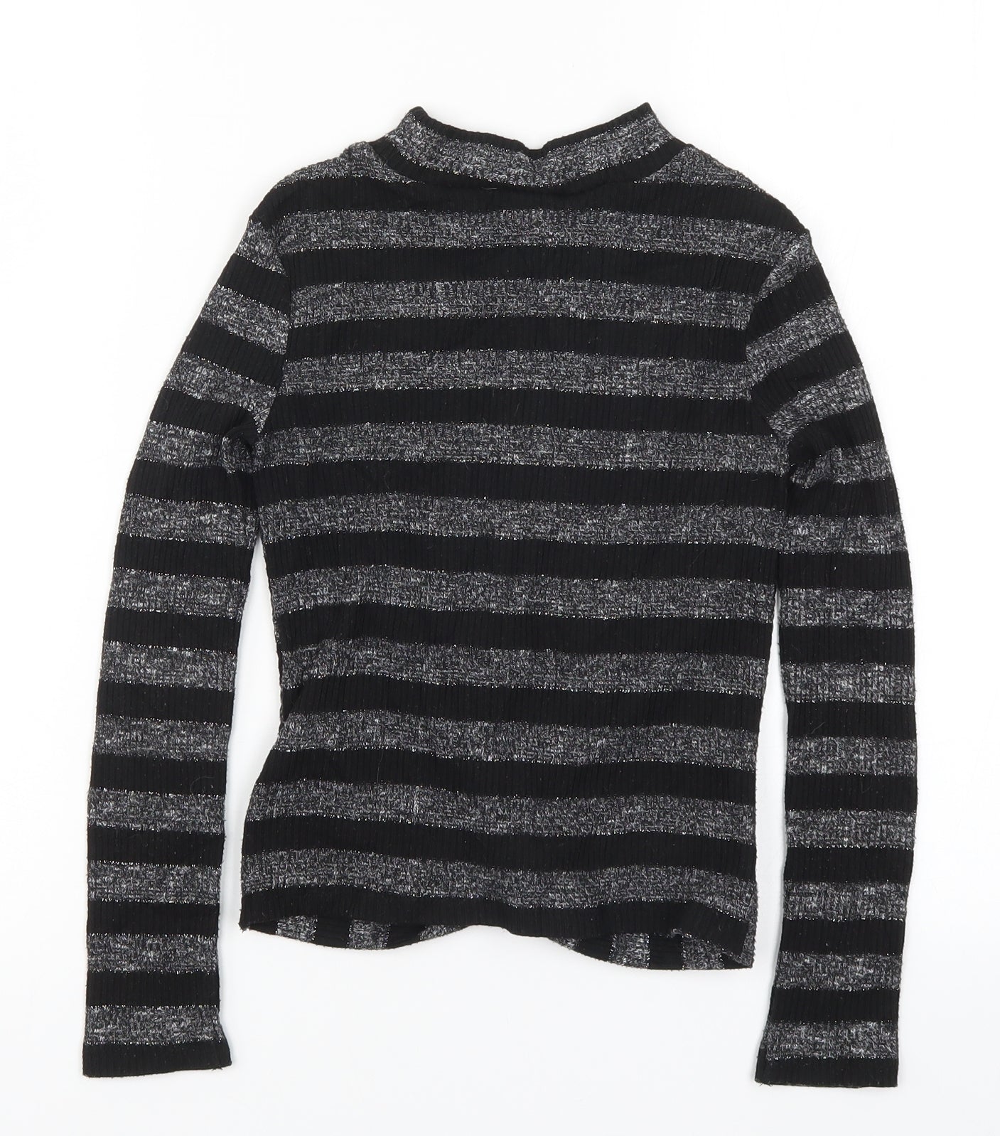 M&Co Girls Black Striped  Basic T-Shirt Size 10 Years