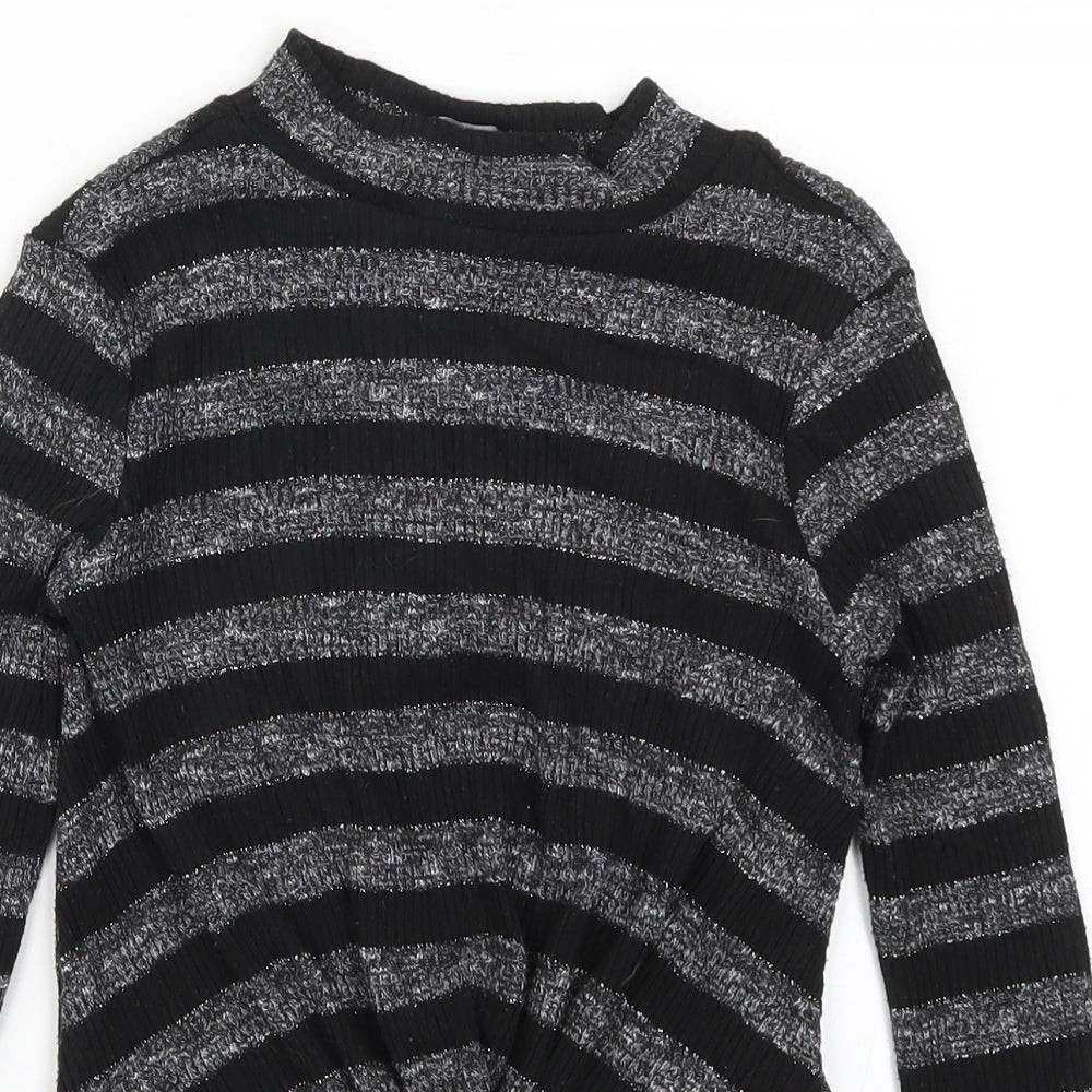 M&Co Girls Black Striped  Basic T-Shirt Size 10 Years