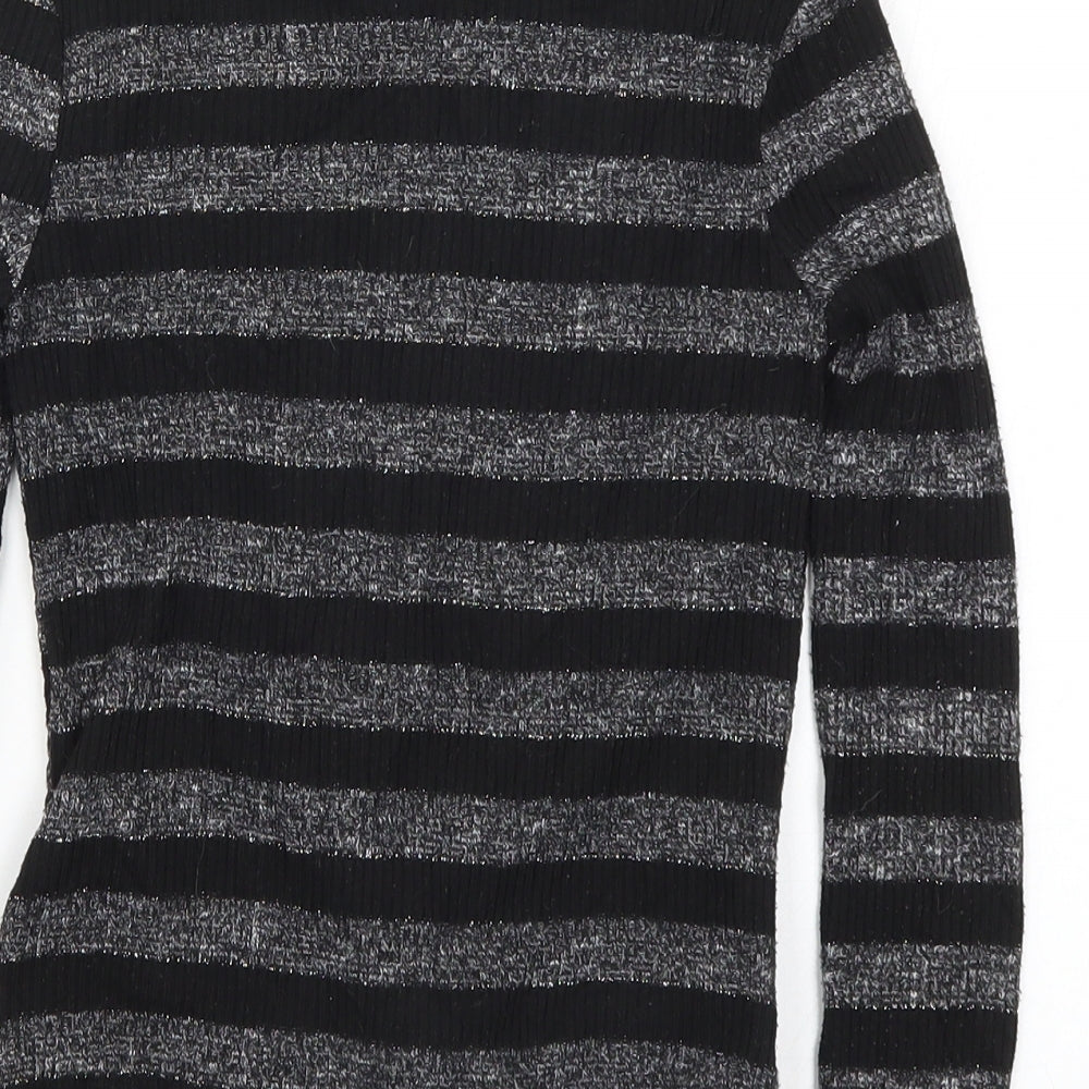 M&Co Girls Black Striped  Basic T-Shirt Size 10 Years