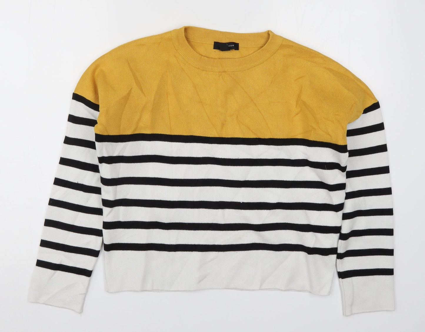 New Look Womens Yellow Striped Knit Pullover Jumper Size S