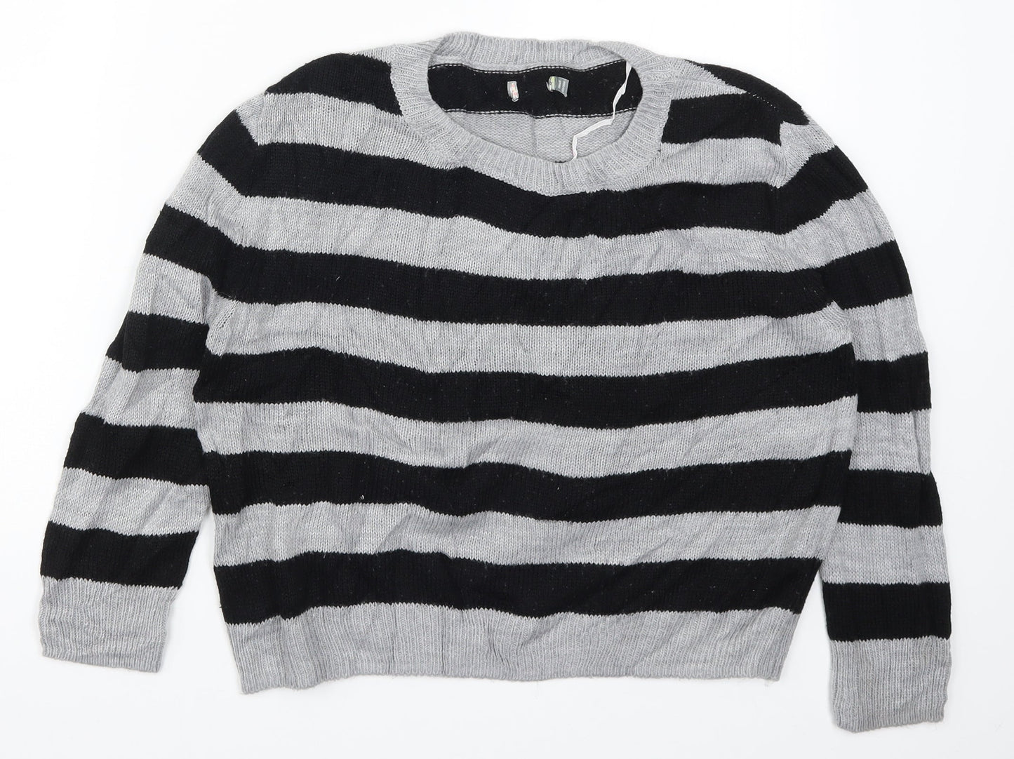 Preworn Womens Grey Striped Knit Pullover Jumper Size S