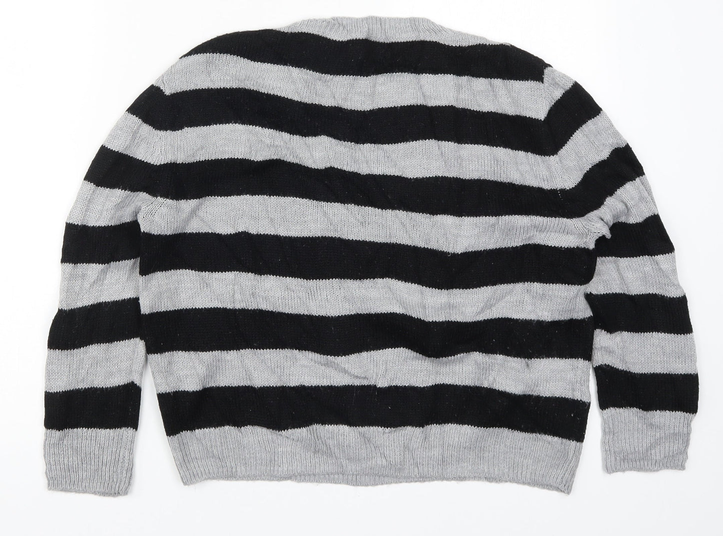 Preworn Womens Grey Striped Knit Pullover Jumper Size S