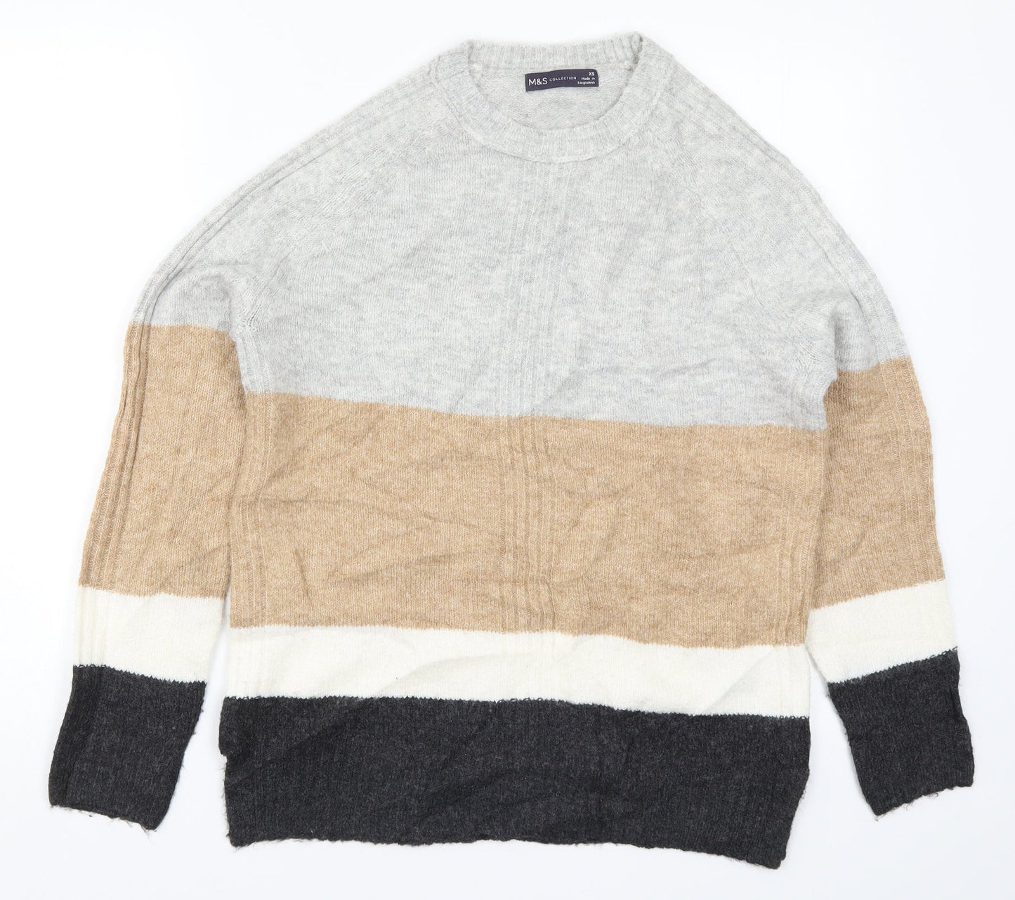 Marks and Spencer Womens Beige Striped Knit Pullover Jumper Size XS