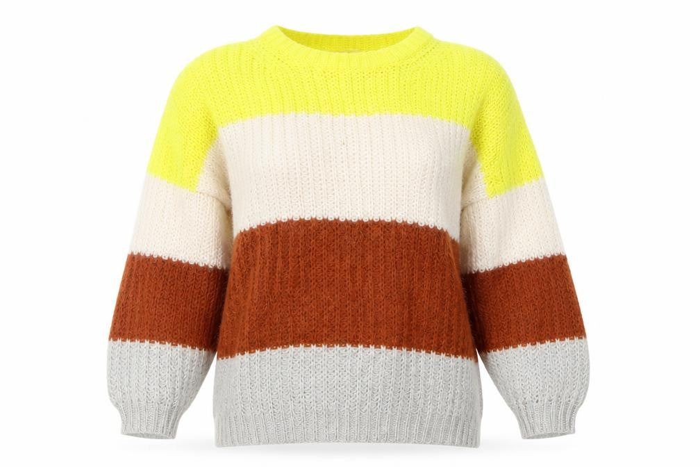 TU Womens Yellow Striped Knit Pullover Jumper Size 12  - Beige