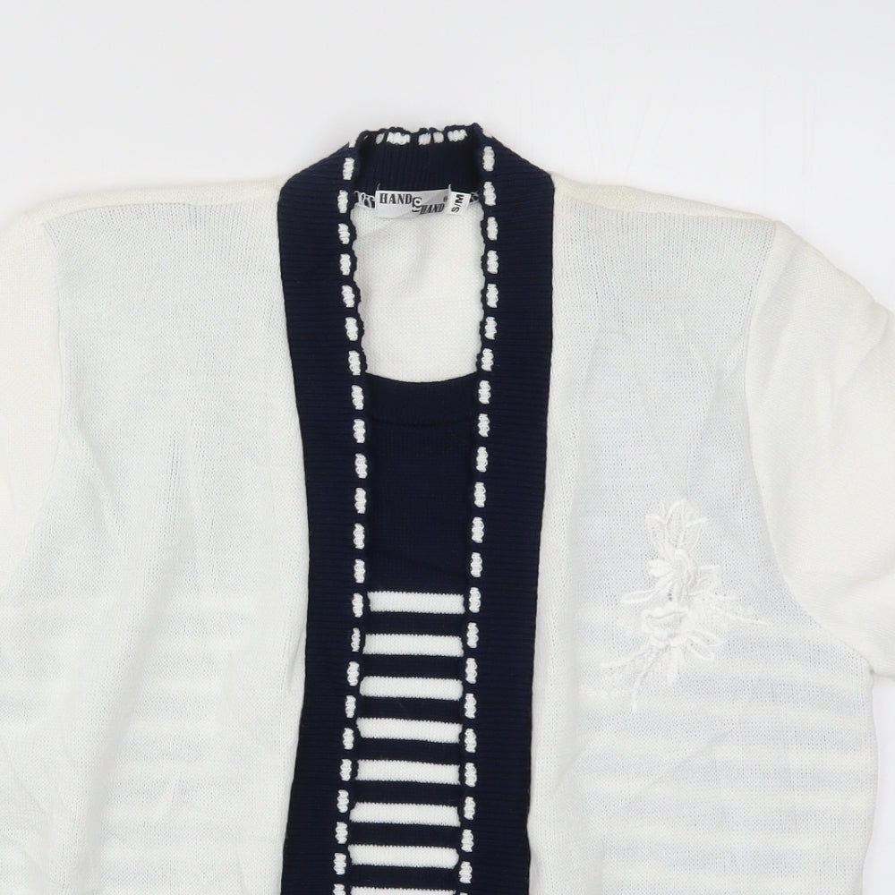 Hand to hand Womens White Striped Knit Cardigan Jumper Size S  - Blue Cardigan and Jumper all in one
