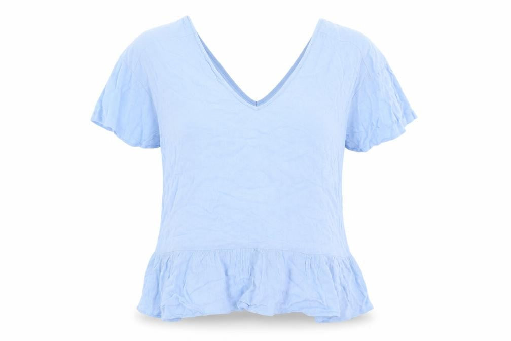 Front view of ASOS women’s blue basic blouse, size UK 10
