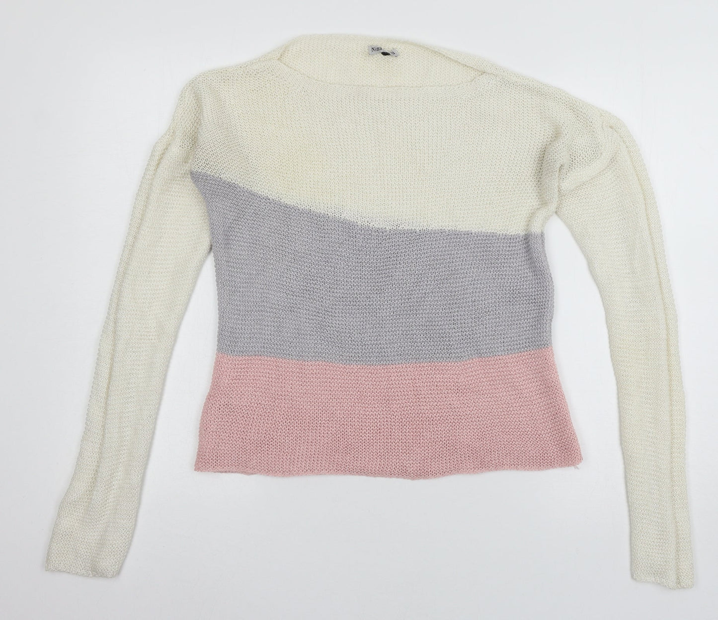 Nina Murati Womens Ivory Striped Knit Pullover Jumper Size S