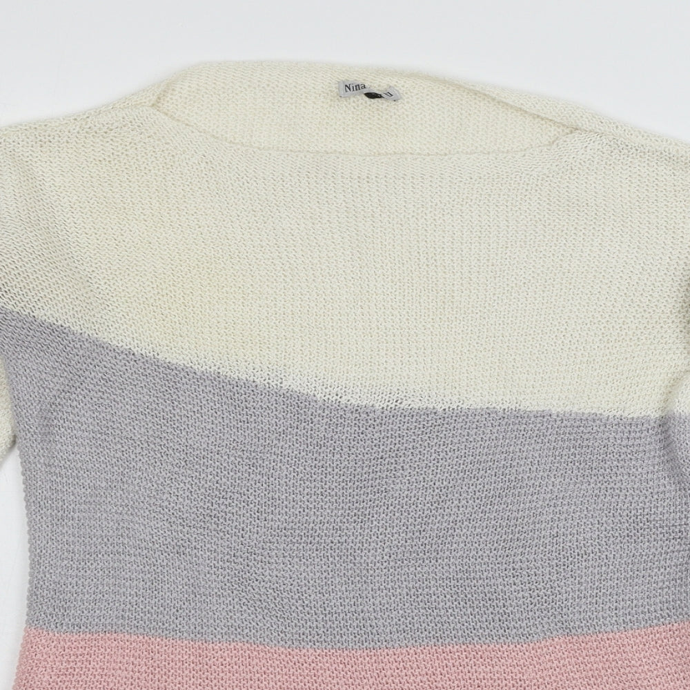 Nina Murati Womens Ivory Striped Knit Pullover Jumper Size S