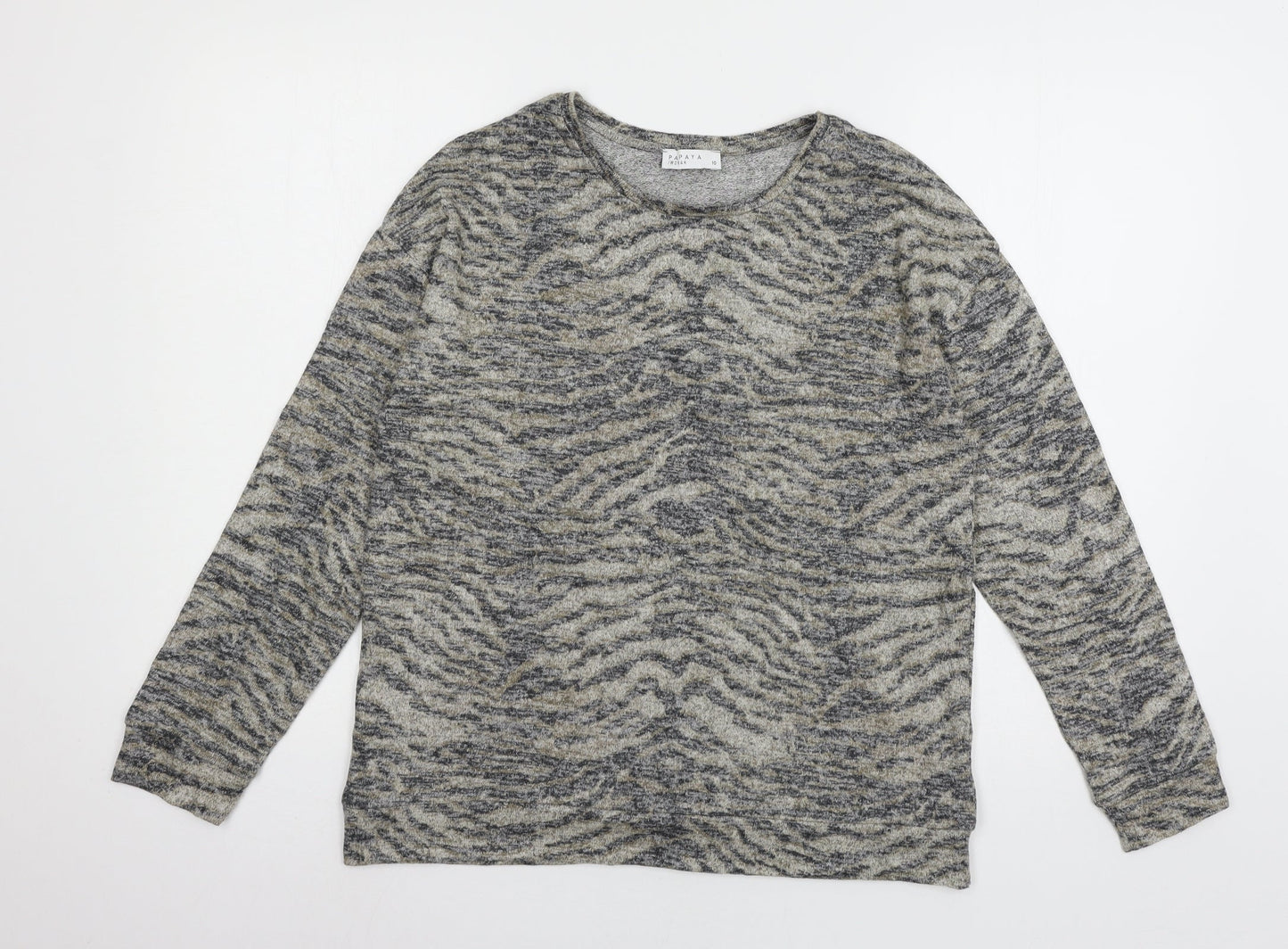 Papaya Womens Brown Animal Print Knit Pullover Jumper Size 10