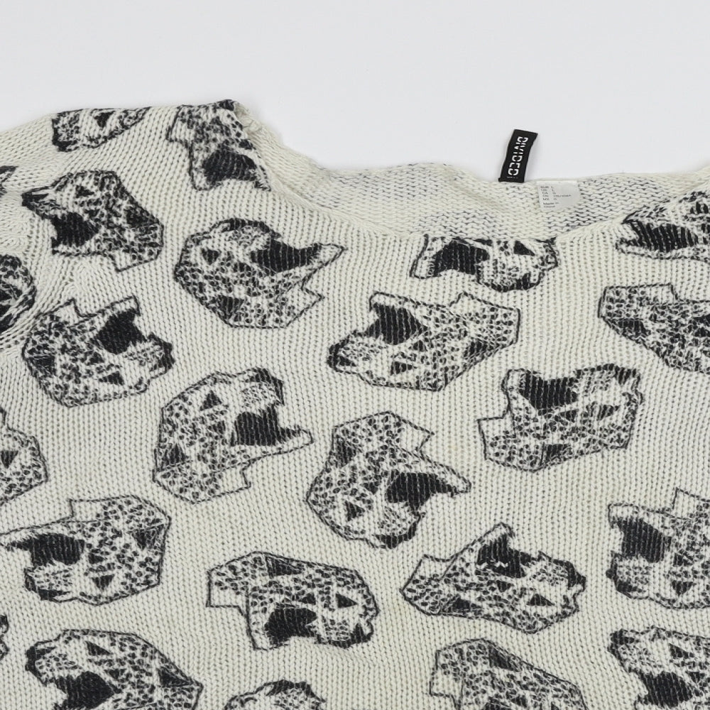 Divided by H&M Womens Ivory Geometric Knit Pullover Jumper Size L  - Cheetah print