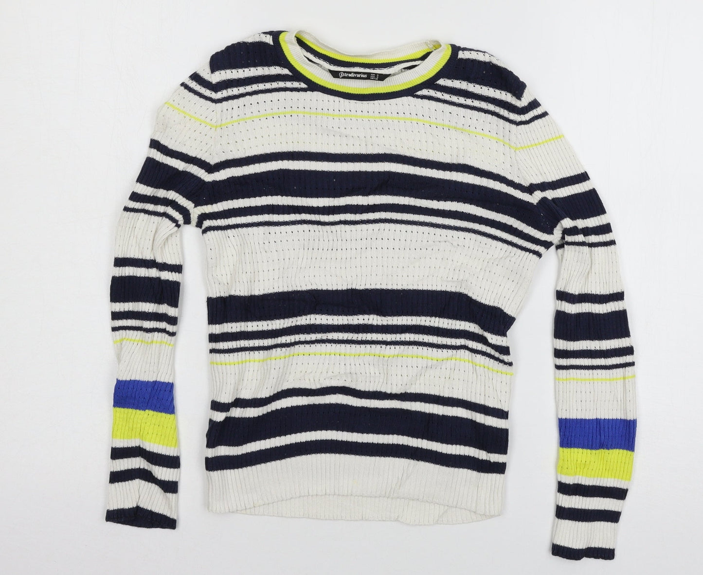 Stradivarius Womens White Striped Knit Pullover Jumper Size S