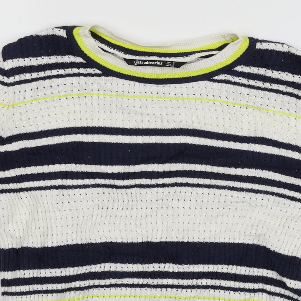 Stradivarius Womens White Striped Knit Pullover Jumper Size S