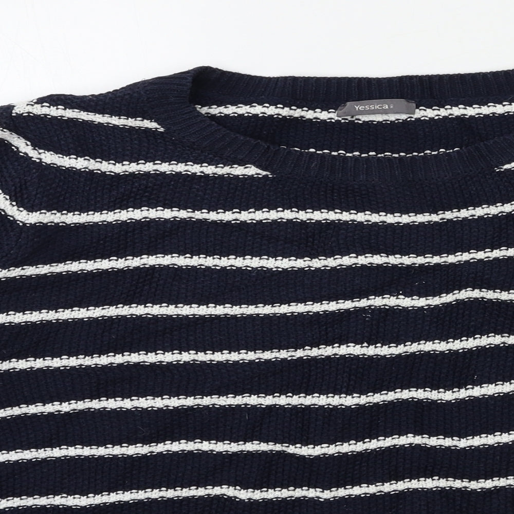 Yessica Womens Blue Striped Knit Pullover Jumper Size M
