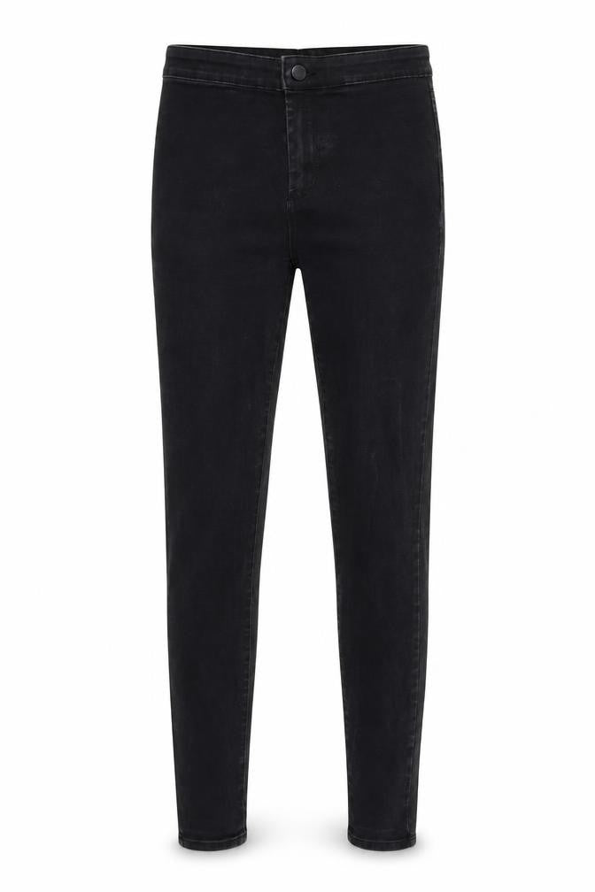 Front view of Denim & Co. women’s black denim skinny jeans, size UK 10, 30-inch leg
