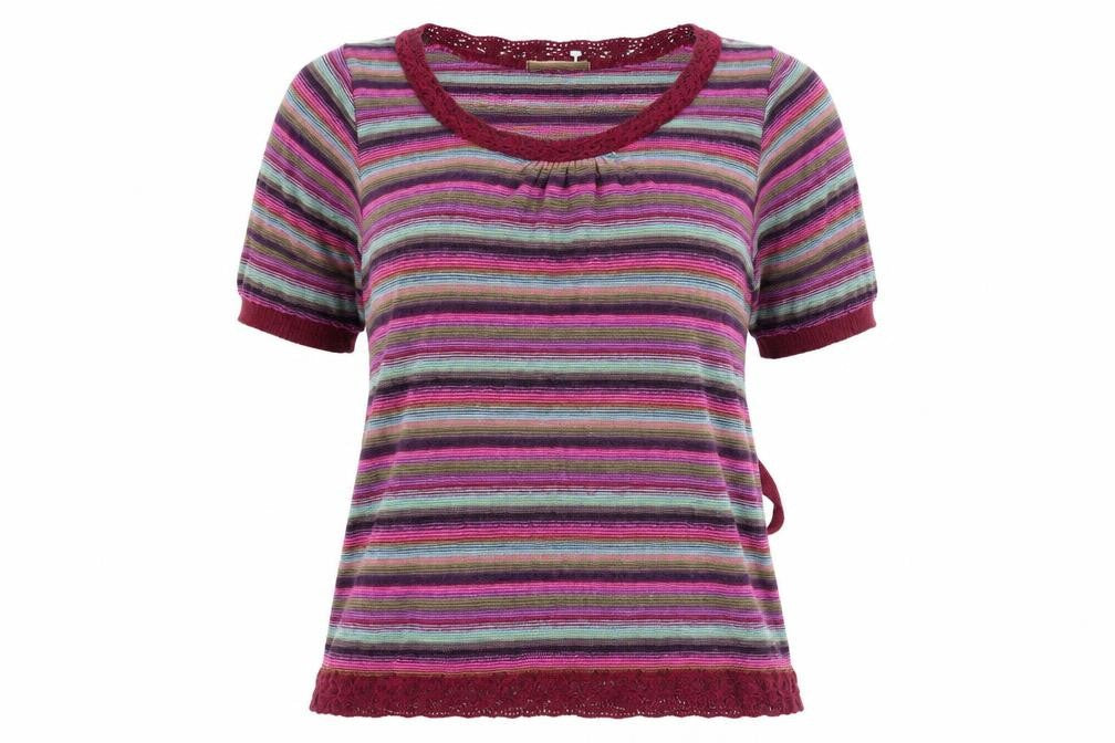 Front view of evie women’s multicoloured striped jumper, size UK 14