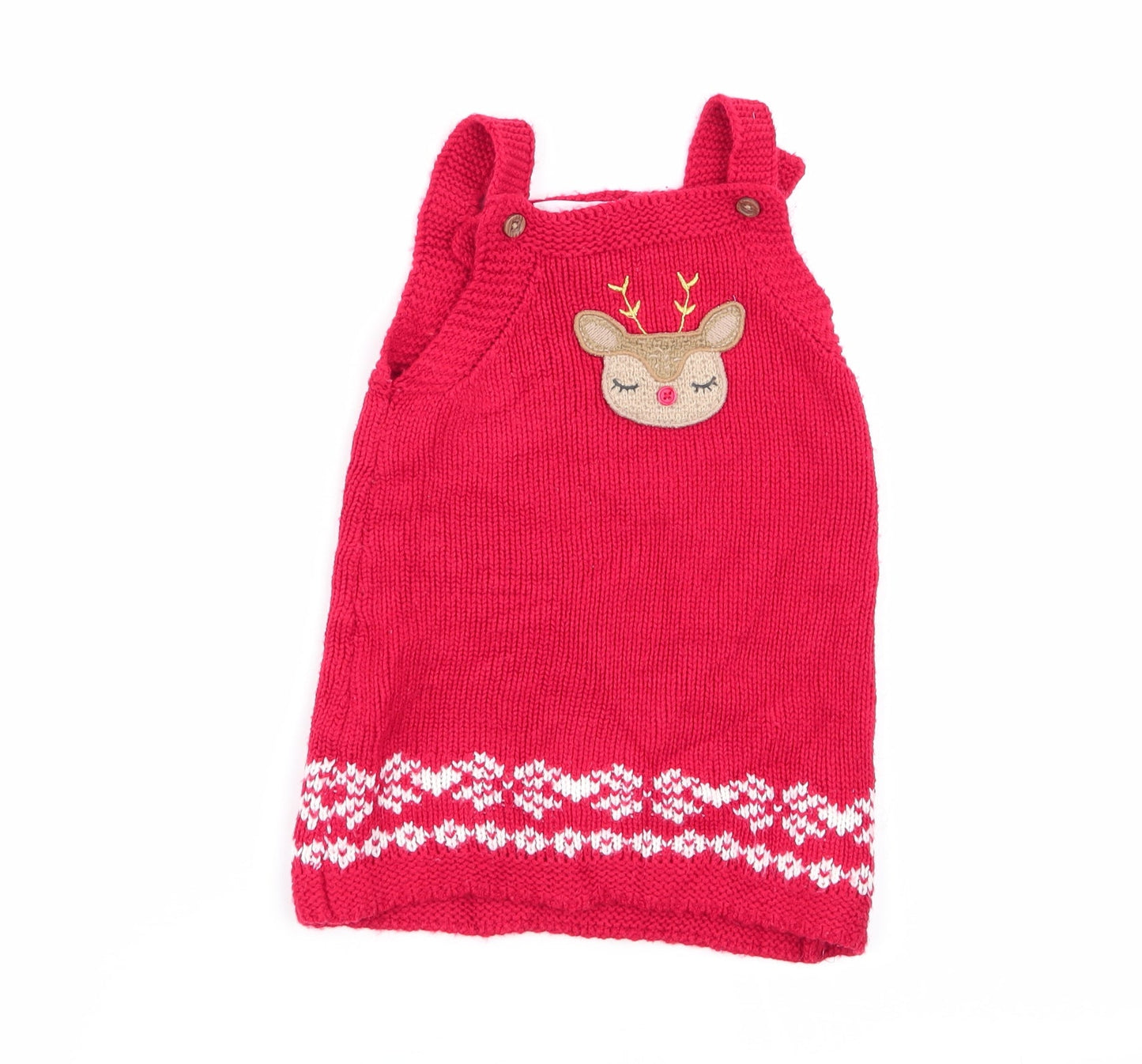 fred and flo Girls Red   Pinafore/Dungaree Dress  Size 12-18 Months