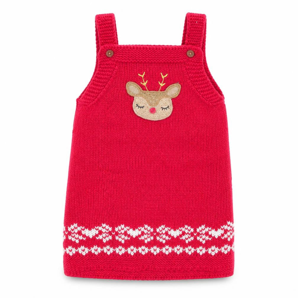 Front view of F&F girls’ red pinafore/dungaree dress, size 12-18, months