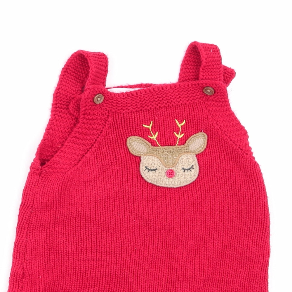 fred and flo Girls Red   Pinafore/Dungaree Dress  Size 12-18 Months