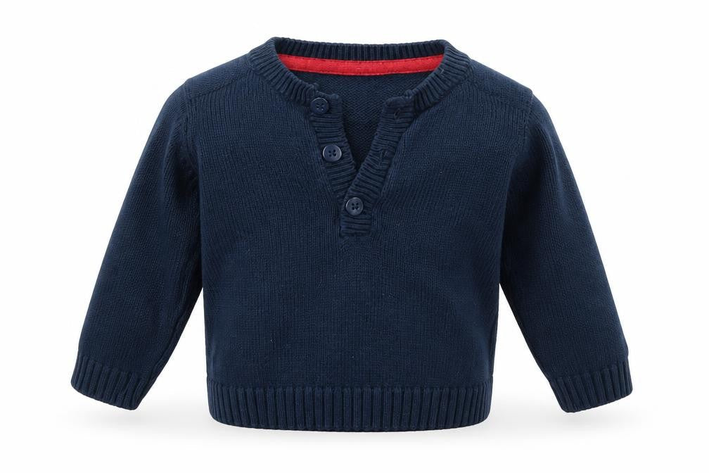 Front view of M boys’ blue jumper, size 3-6, months