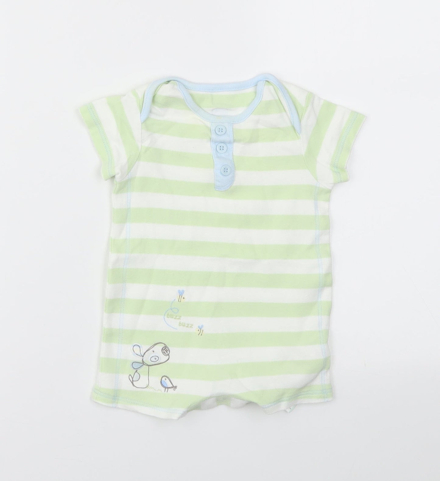 M&S Boys Green Striped  Babygrow One-Piece Size 3-6 Months
