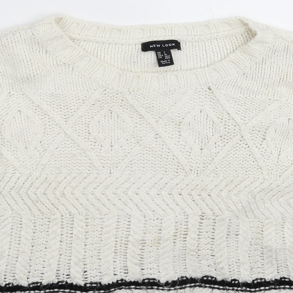 New Look Womens White  Knit Pullover Jumper Size L