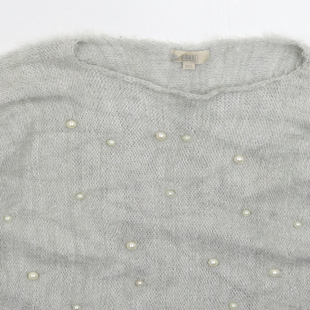 Amanti Womens Grey  Knit Pullover Jumper Size L