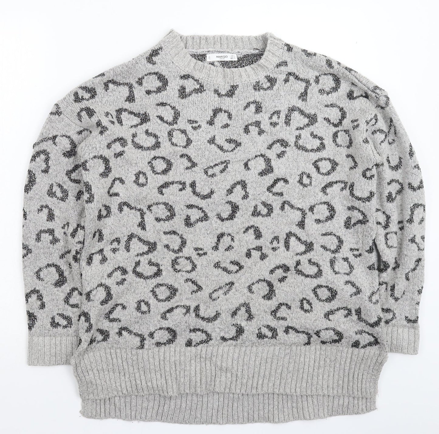Mango Womens Grey Animal Print Knit Pullover Jumper Size S