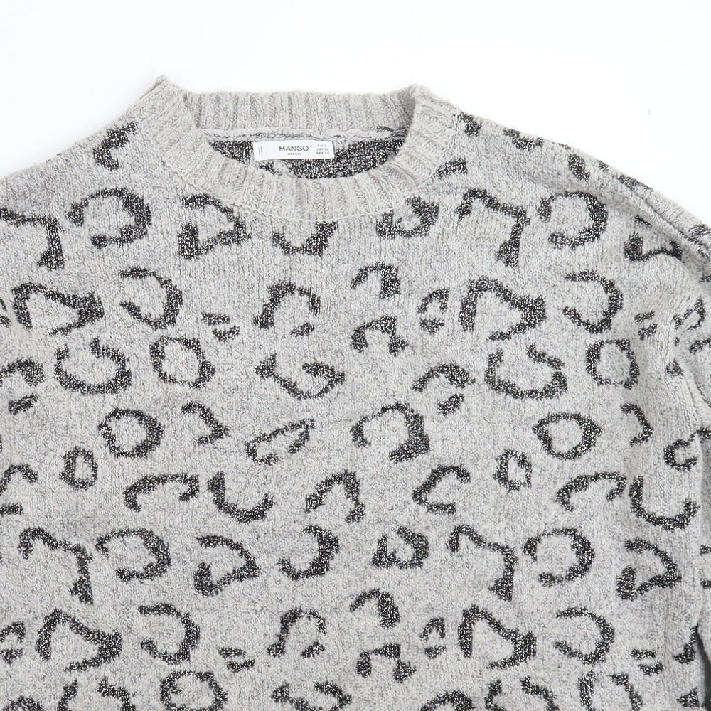 Mango Womens Grey Animal Print Knit Pullover Jumper Size S