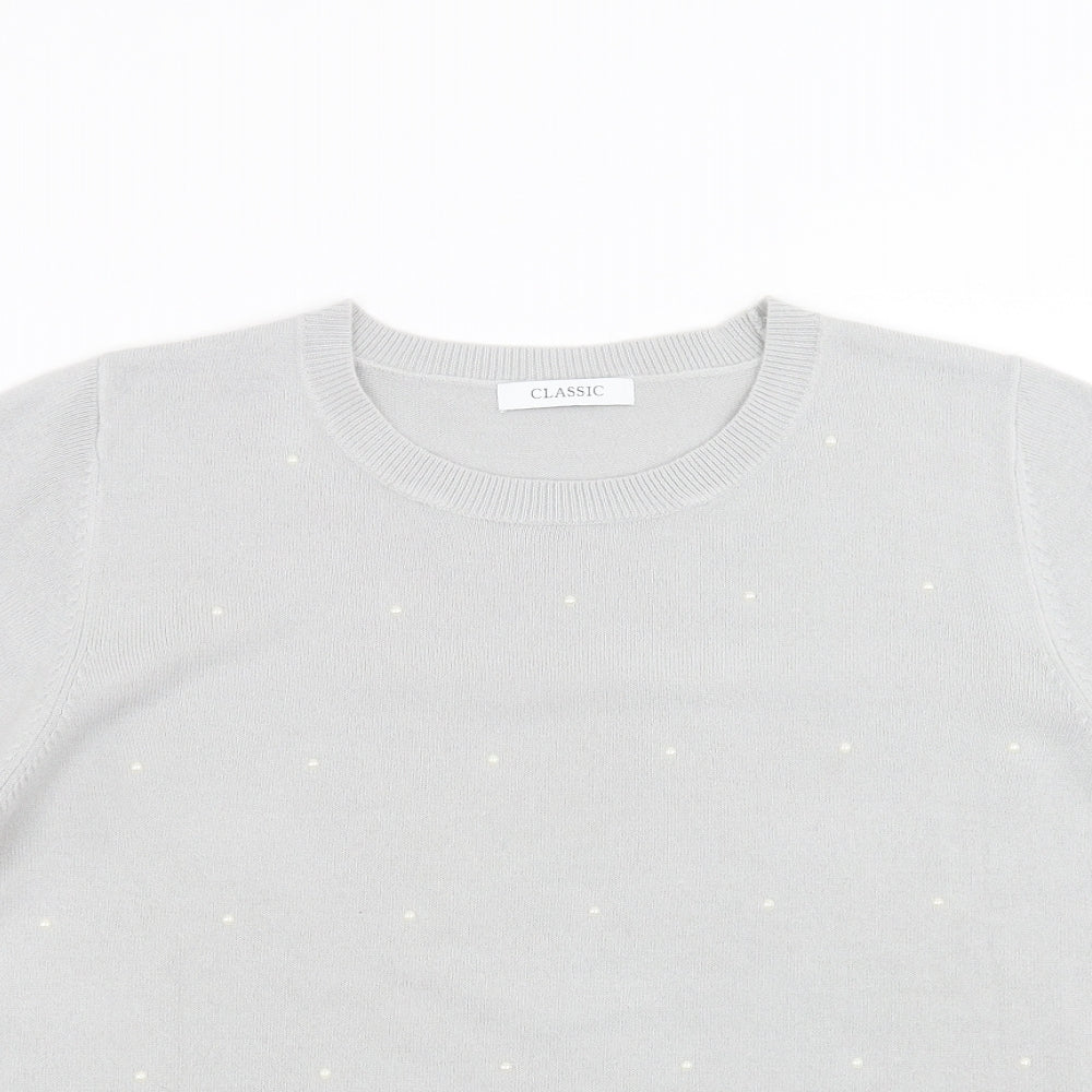 Marks and Spencer Womens Grey  Knit Pullover Jumper Size 14  - Pearl Detail