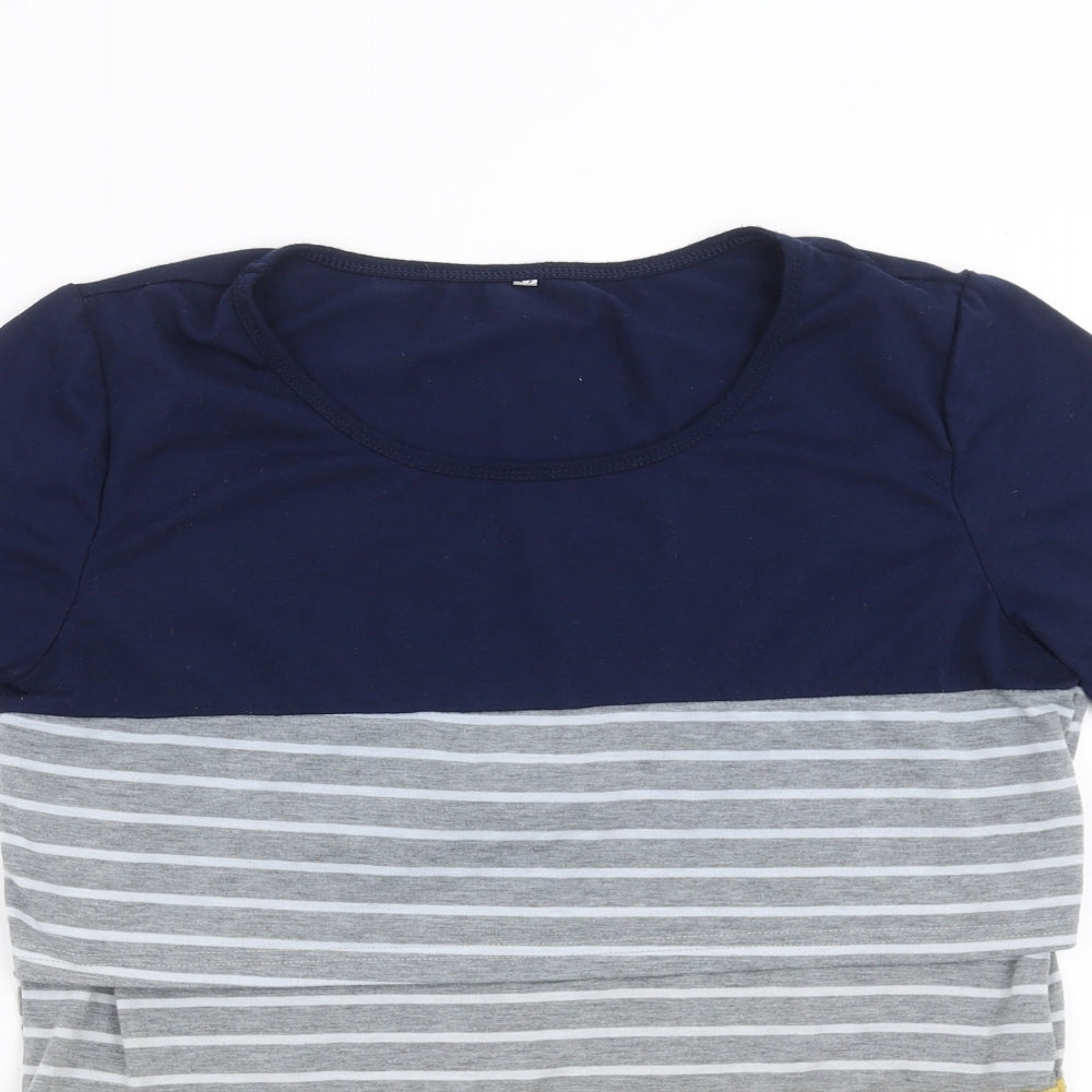 Preworn Womens Grey Striped  Basic T-Shirt Size M
