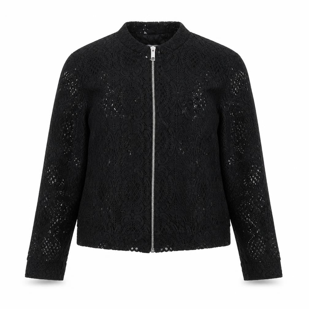 Front view of C&A women’s black floral jacket, size UK 16