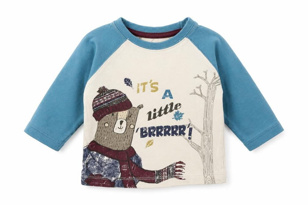 Front view of Matalan Baby Grey Basic T-Shirt, size 6-9, Months - It's A Little Brrrr