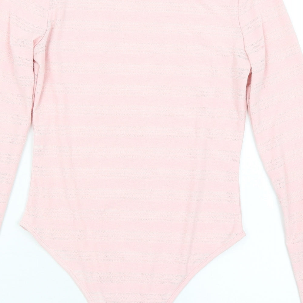 Preworn Womens Pink Striped  Bodysuit One-Piece Size S