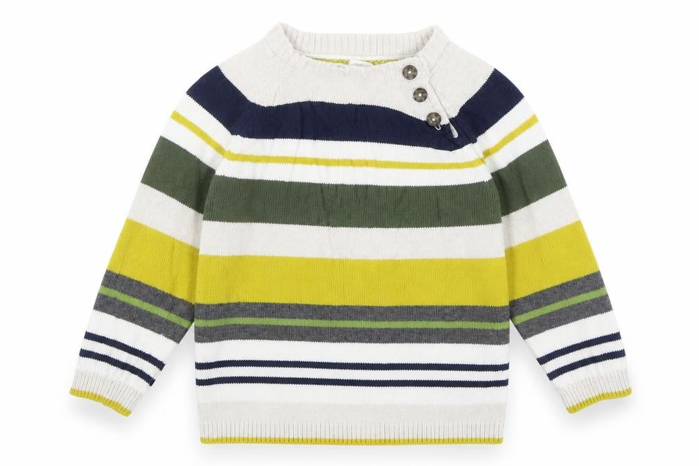 Front view of H&M Baby White Striped jumper, size 9-12, Months
