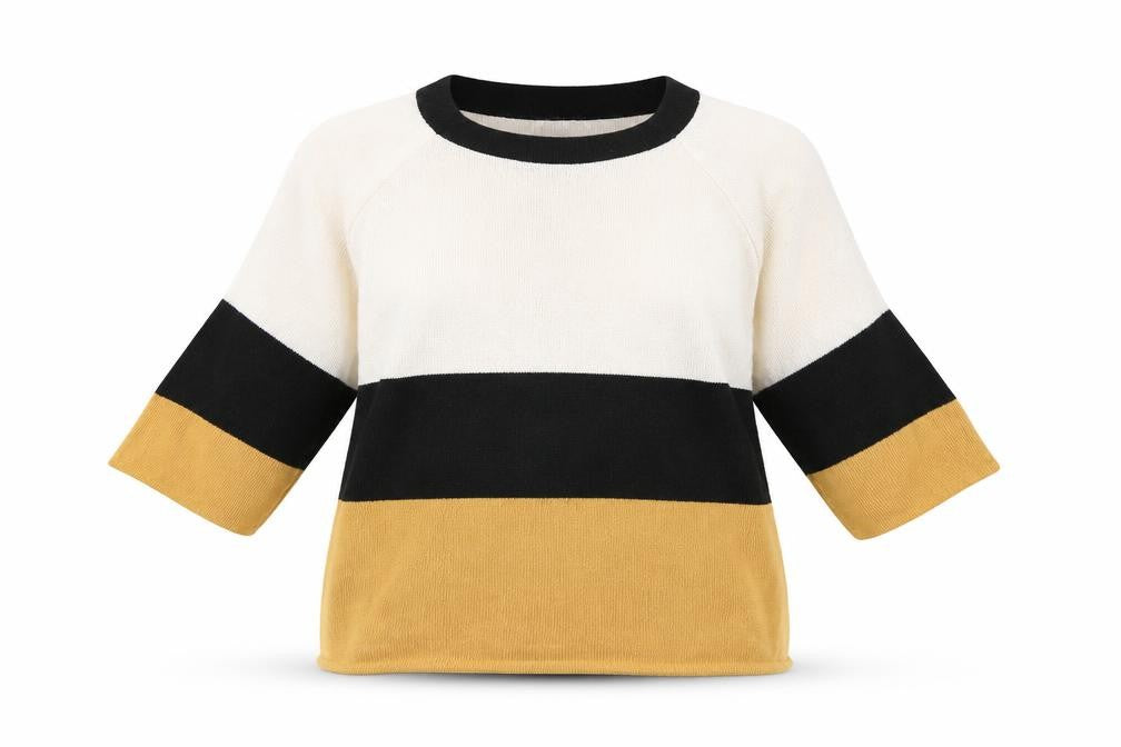 Front view of in the style women’s multicoloured striped jumper, size UK 10